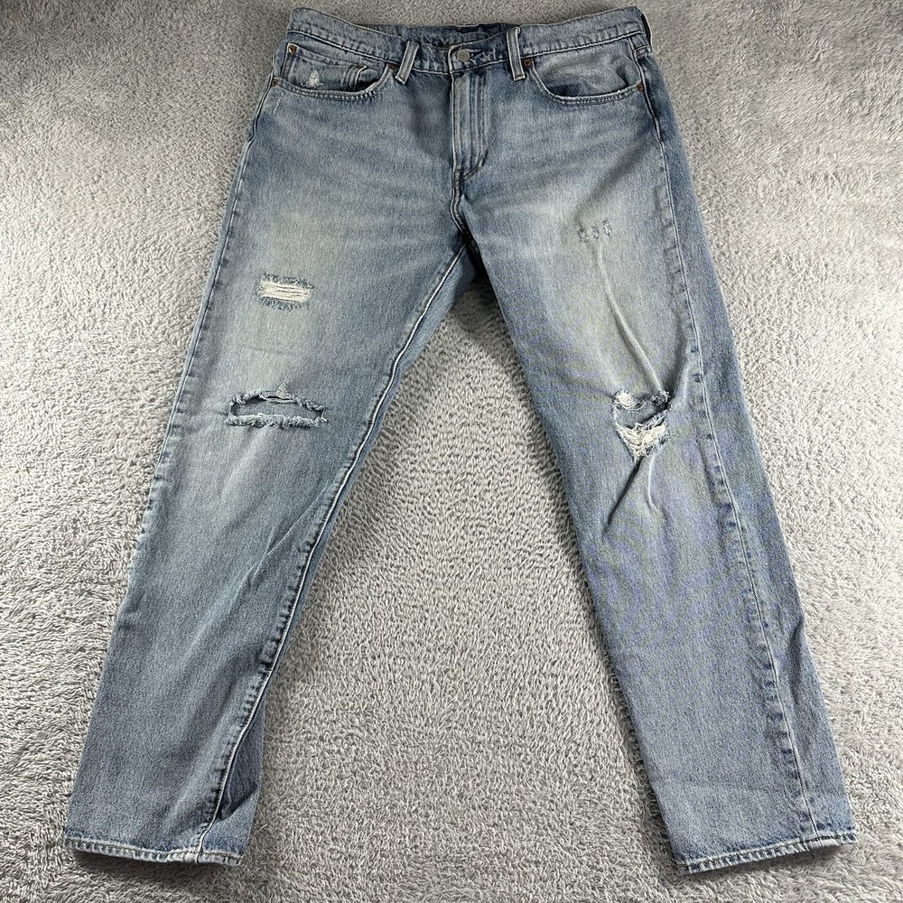 Levi Premium Hi Ball Jeans Mens 35x28.5 Light Wash Distressing Rips